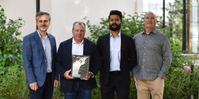 Image showing Enzo Garritano, IHSA President and CEO, Troy Hare, Milton Hydro President and CEO, Hassan Syed, Milton Hydro Vice President of Distribution Services, and Brian Ross, Milton Hydro Manager of Health and Safety